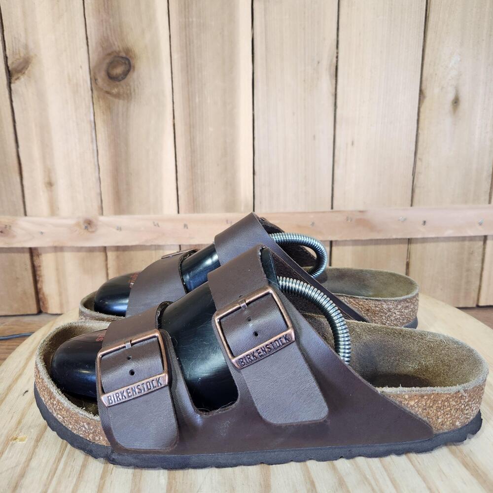 Birkenstock Arizona Sandals Shoes Womens 8 39 EU Brown Leather Slide Buckle